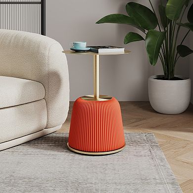 MANHATTAN COMFORT Anderson Modern Faux Leather Upholstered & Gold Top End Table