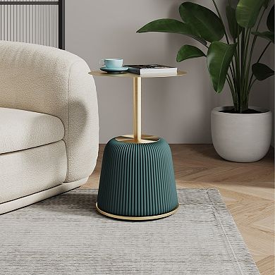 MANHATTAN COMFORT Anderson Modern Faux Leather Upholstered & Gold Top End Table