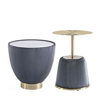 MANHATTAN COMFORT Anderson 1.0 & 2.0 2 pc Modern Faux Leather Upholstered End Table Set