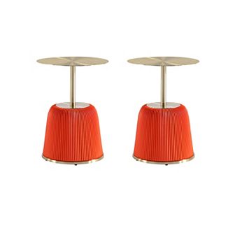MANHATTAN COMFORT Anderson 2 pc Modern Gold Top Faux Leather Upholstered End Table