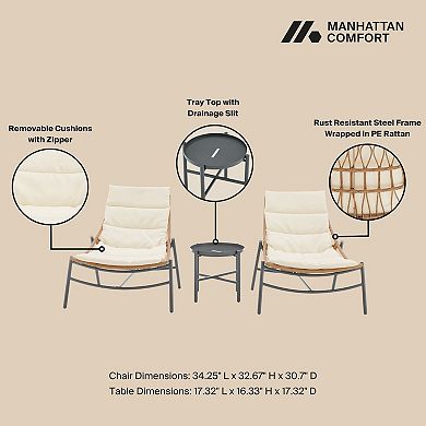 MANHATTAN COMFORT Sunset Modern 3-Piece Conversation Patio Furniture Set