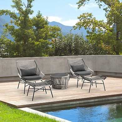 MANHATTAN COMFORT Ashland Modern 5-Piece Patio Conversation Set with Foot Ottomans