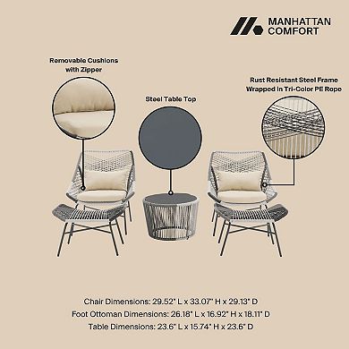 MANHATTAN COMFORT Ashland Modern 5-Piece Patio Conversation Set with Foot Ottomans