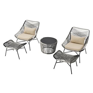 MANHATTAN COMFORT Ashland Modern 5-Piece Patio Conversation Set with Foot Ottomans