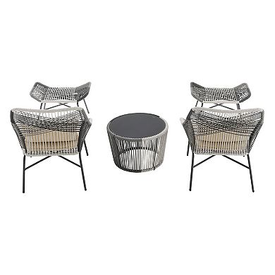 MANHATTAN COMFORT Ashland Modern 5-Piece Patio Conversation Set with Foot Ottomans