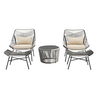 MANHATTAN COMFORT Ashland Modern 5 pc Patio Conversation Set with Foot Ottomans