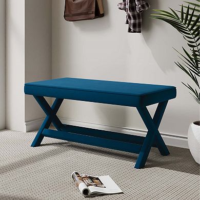 MANHATTAN COMFORT Abigail Mid-Century Modern Velvet Upholstered Long Bench Ottoman