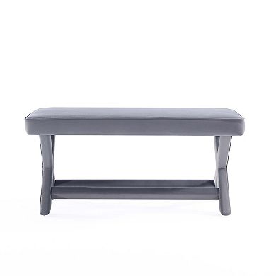 MANHATTAN COMFORT Abigail Mid-Century Modern Velvet Upholstered Long Bench Ottoman