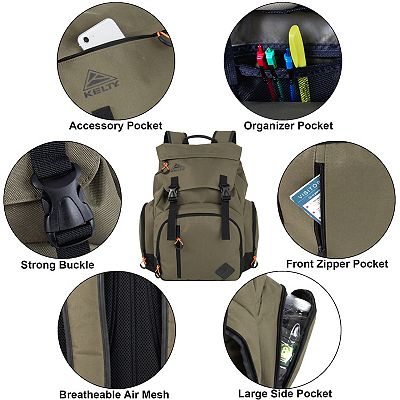 Kelty 18 Inch Multipocket Laptop Travel Backpack with Buckle Closure for Men, Women and Work in Hunter Green