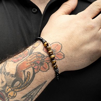 Men's DANTE Stainless Steel Tiger's Eye Beaded Bracelet