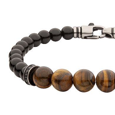 Men's Stainless Steel Tiger's Eye Beaded Bracelet