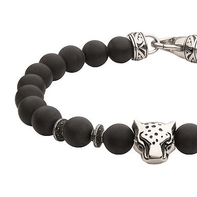 Men's DANTE Stainless Steel Onyx Beaded Leopard Head Bracelet