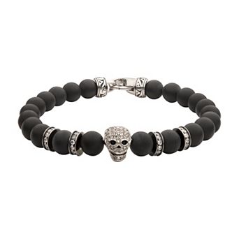 Men's DANTE Stainless Steel Cubic Zirconia & Onyx Beaded Skull Bracelet