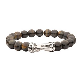 Men's DANTE Stainless Steel Tiger's Eye Bead Bracelet