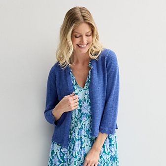 Women's Croft & Barrow® Pointelle Wave Open Front Cardigan