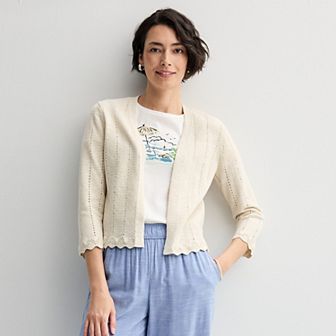 Women's Croft & Barrow® Pointelle Wave Open Front Cardigan