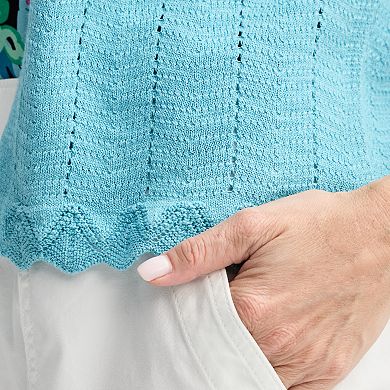 Petite Croft & Barrow® Pointelle Wave Open Front Cardigan