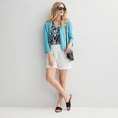 Petite Croft & Barrow® Pointelle Wave Open Front Cardigan