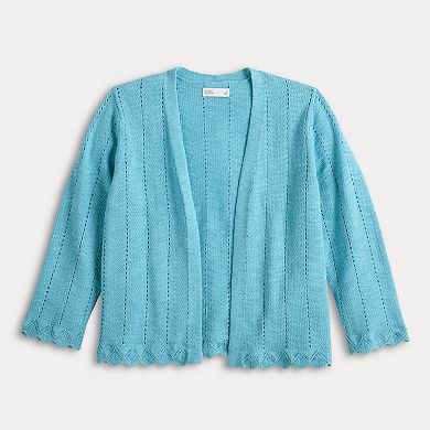 Petite Croft & Barrow® Pointelle Wave Open Front Cardigan