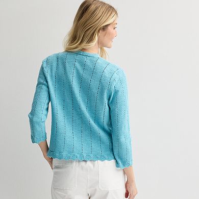 Petite Croft & Barrow® Pointelle Wave Open Front Cardigan
