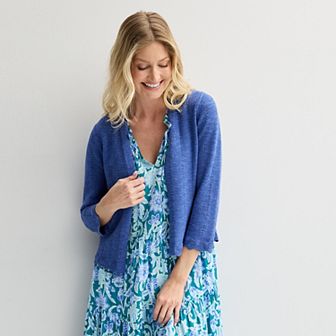 Petite Croft & Barrow® Pointelle Wave Open Front Cardigan