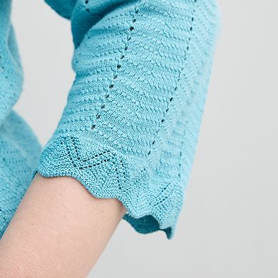 Plus Size Croft & Barrow® Pointelle Wave Open Front Cardigan