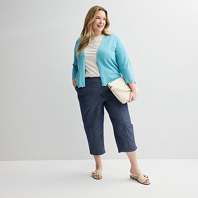 Plus Size Croft & Barrow® Pointelle Wave Open Front Cardigan