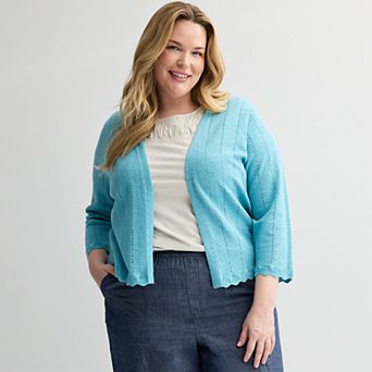 Plus Size Croft & Barrow® Pointelle Wave Open Front Cardigan