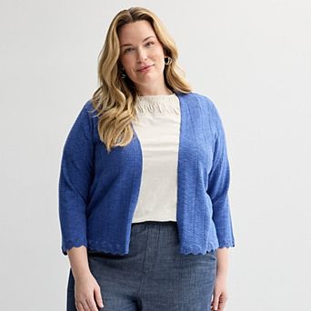 Plus Size Croft & Barrow® Pointelle Wave Open Front Cardigan