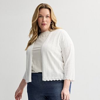 Plus Size Croft & Barrow® Pointelle Wave Open Front Cardigan