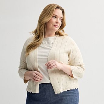 Plus Size Croft & Barrow® Pointelle Wave Open Front Cardigan