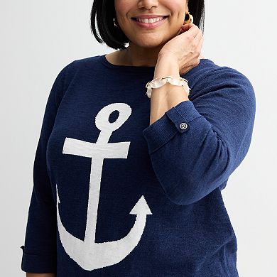 Plus Size Croft & Barrow® Boatneck Intarsia Sweater