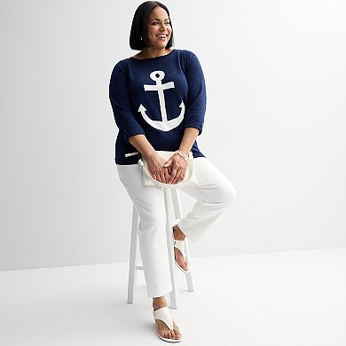 Plus Size Croft & Barrow® Boatneck Intarsia Sweater