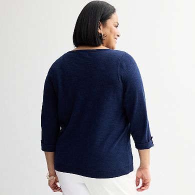 Plus Size Croft & Barrow® Boatneck Intarsia Sweater