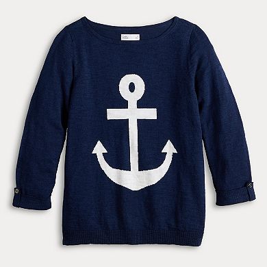 Petite Croft & Barrow® Boatneck Intarsia Button Tab Sleeve Sweater