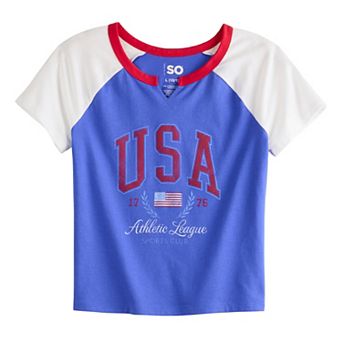 Girls 6-20 SO® Notch Neck Graphic Baby Tee in Regular & Plus Size