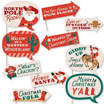 Funny Christmas Cowboy - Western Santa Party Photo Booth Props Kit - 10 pc