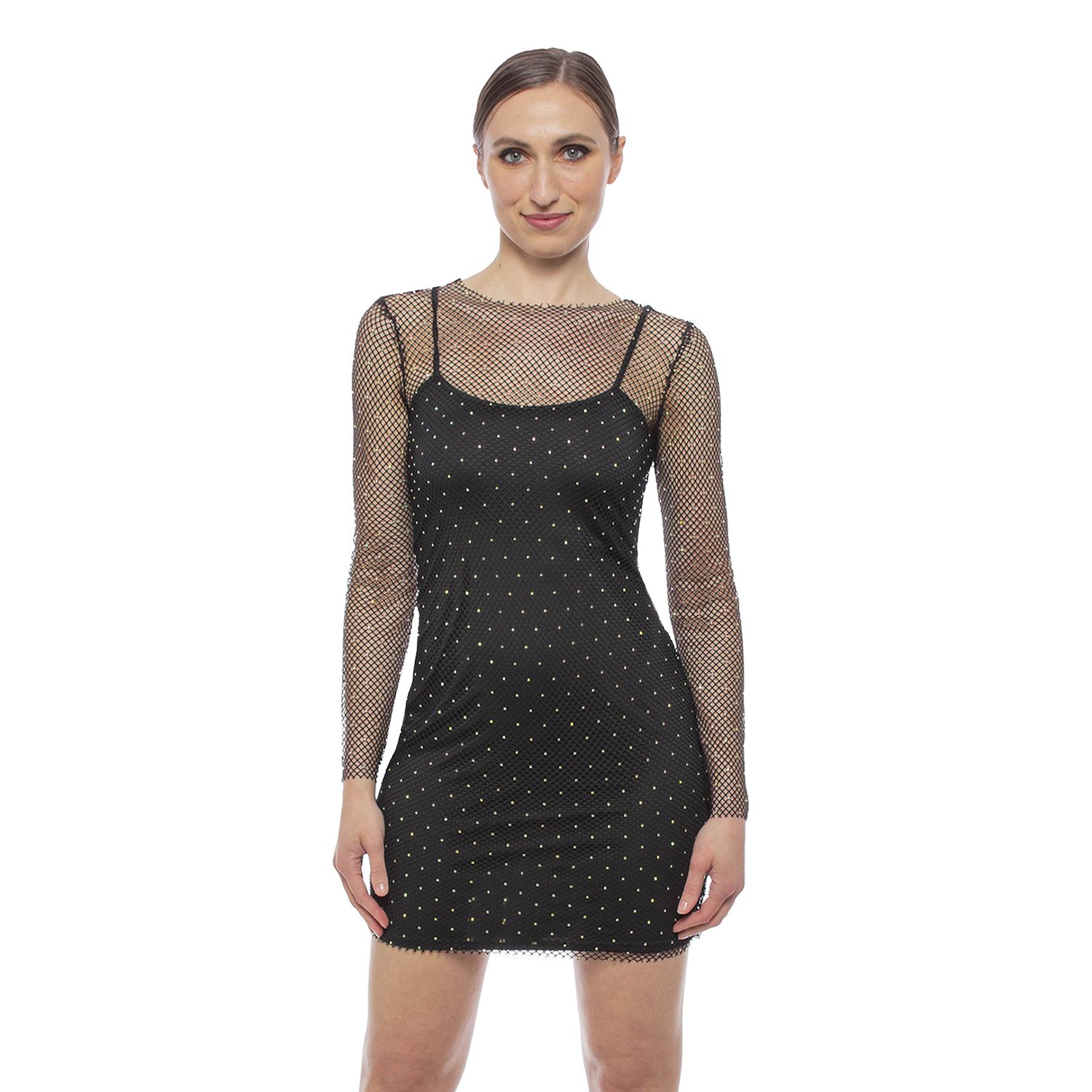 Женские платья Jump Apparel Juniors' Jump Apparel Rhinestone & Mesh Long Sleeve Dress