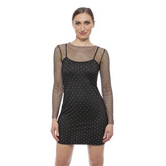 Juniors' Jump Apparel Rhinestone & Mesh Long Sleeve Dress