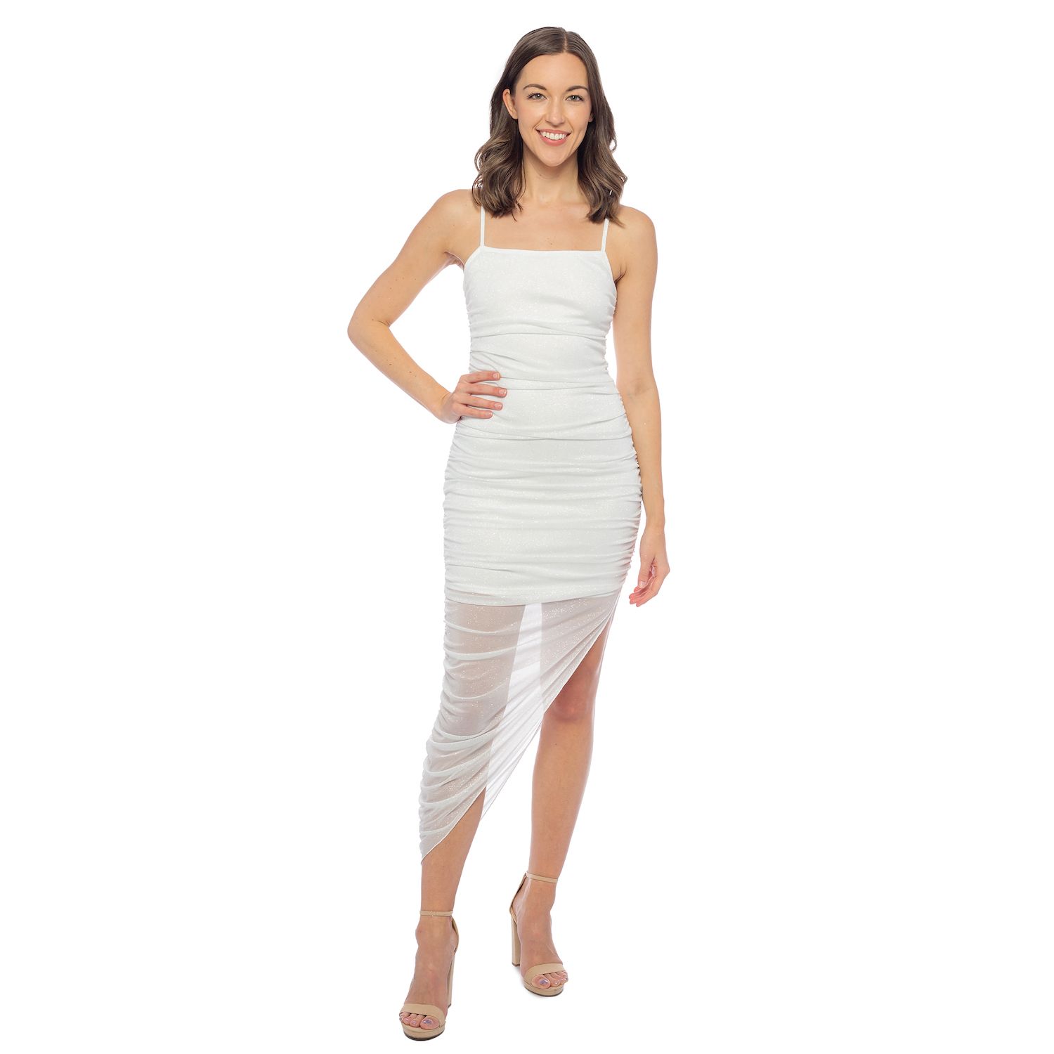 Женские платья Jump Apparel Juniors' Jump Apparel Glitter Squareneck Asymmetrical Hem Midi Dress