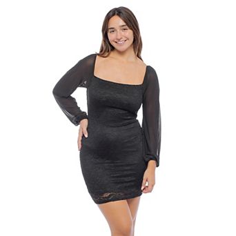 Juniors' Jump Apparel Lace Squareneck Sheath Mini Dress