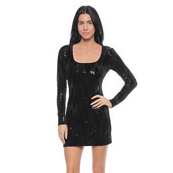 Juniors' Jump Apparel Sequin Velvet Long Sleeve Bodycon Midi Dress