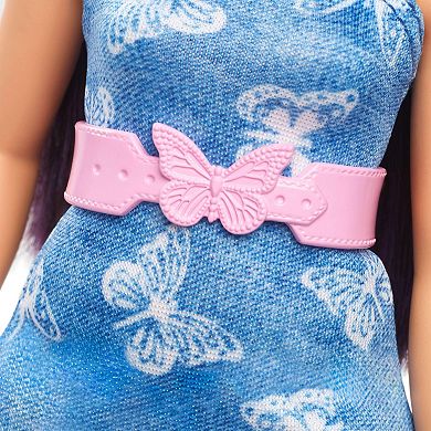 Barbie Fashionistas Doll #231 in Denim Butterfly Dress with Pink Belt