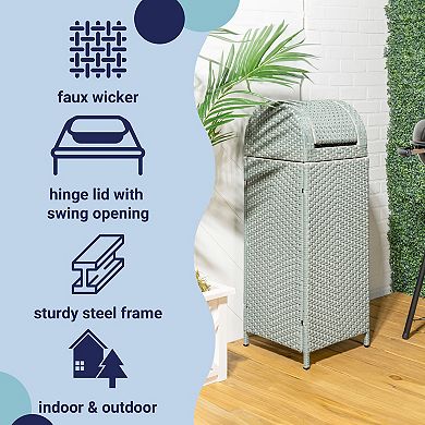 Ellison All-Weather Wicker/Metal Swing Top Hideaway Outdoor Trash Can