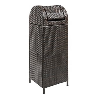 Ellison All-Weather Wicker/Metal Swing Top Hideaway Outdoor Trash Can