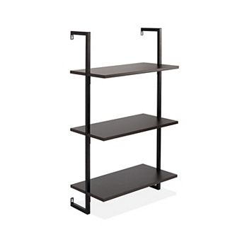 Madera Industrial 3-shelf Wood Wall-mounted Open Ladder Bookcase, Metal Frame