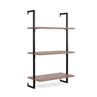 Madera Industrial 3-shelf Wood Wall-mounted Open Ladder Bookcase, Metal Frame