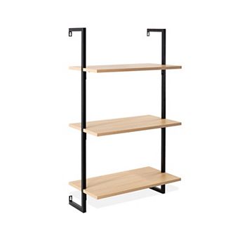 Madera Industrial 3-shelf Wood Wall-mounted Open Ladder Bookcase, Metal Frame