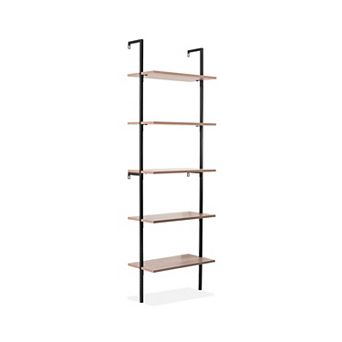 Madera Industrial 5-shelf Wood Wall-mounted Open Ladder Bookcase, Metal Frame