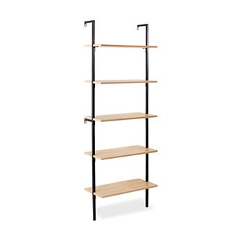 Madera Industrial 5-shelf Wood Wall-mounted Open Ladder Bookcase, Metal Frame